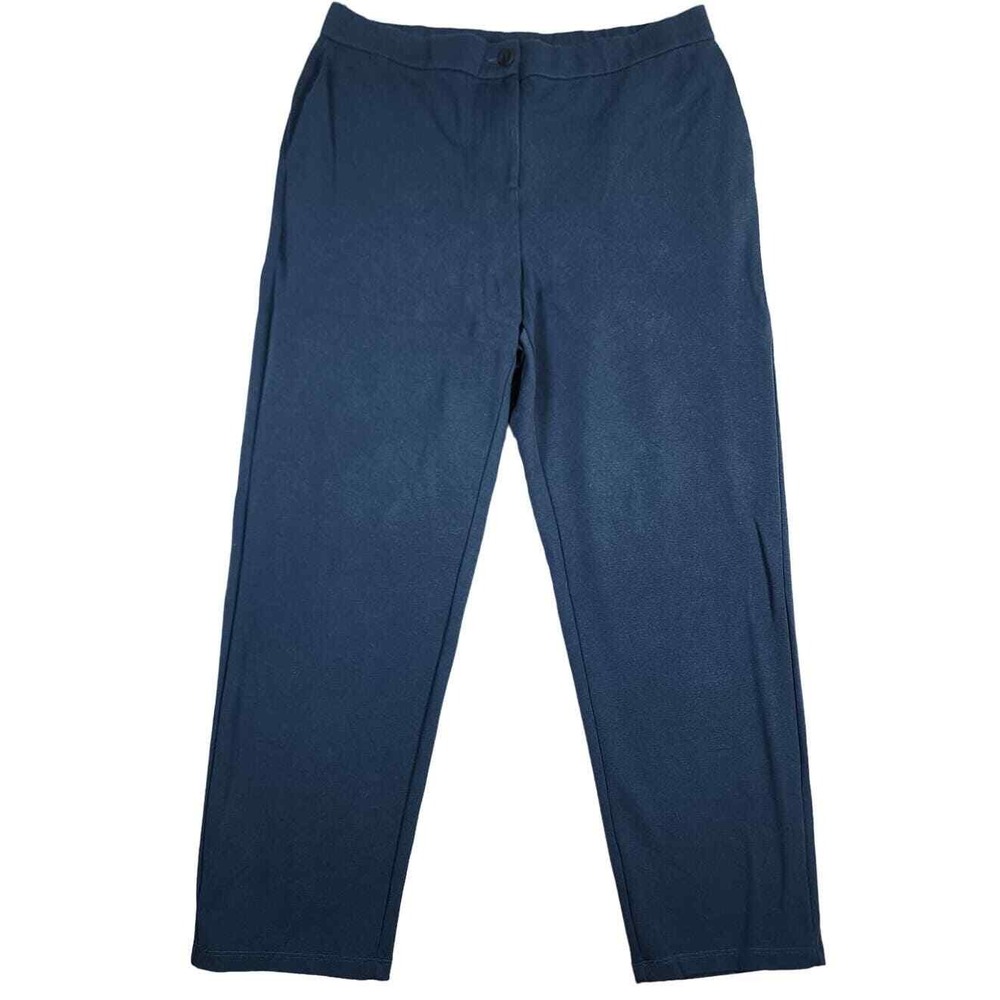 Eileen Fisher Women L Dark Teal Blue Tencel Lyocell Blend Straight Leg Pants